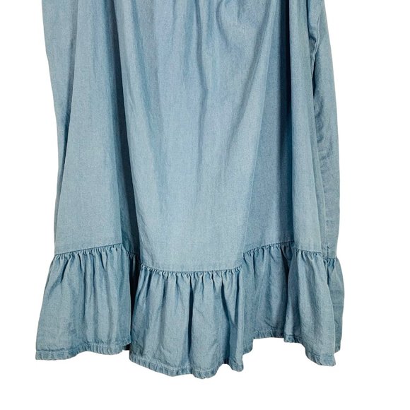 a.n.a. Womens Chambray Tank Top Ruffle Hem Size L Lace Up Back Adjustable Strap - Picture 5 of 10